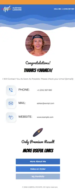 Adrian Rivera Surfing Instructor Digital Business Card Phone Ready Mobile Theme - Image 2