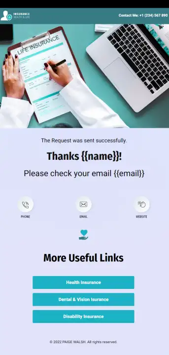 Paige Walsh Health & Life Insurance Agent Digital Business Card Phone Ready Mobile Theme - Image 2