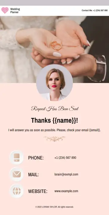 Lorain Taylor Wedding Planning Digital Business Card Phone Ready Mobile Theme - Image 2