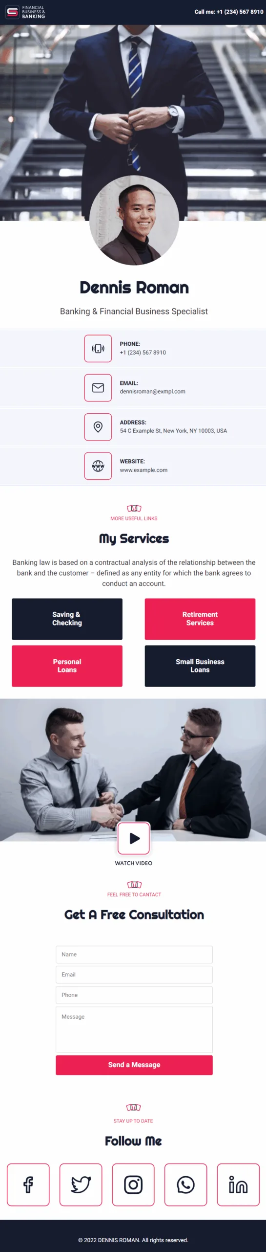 Dennis Roman Banking & Finance Business Services Digital Business Card Phone Ready Mobile Theme