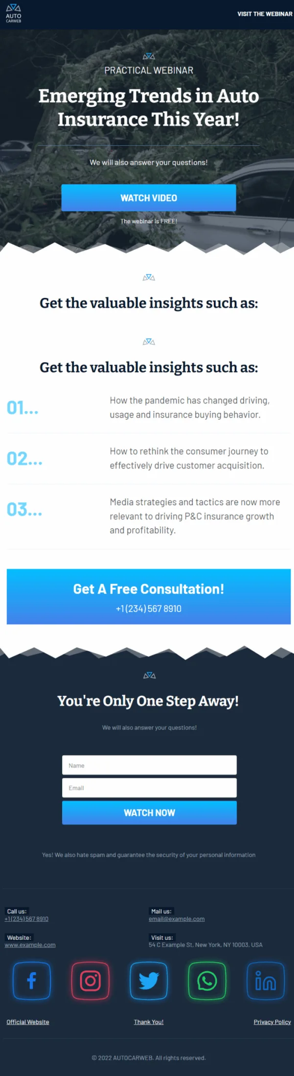 AutoCarWeb Auto Insurance Webinar Funnel Mobile Website Theme