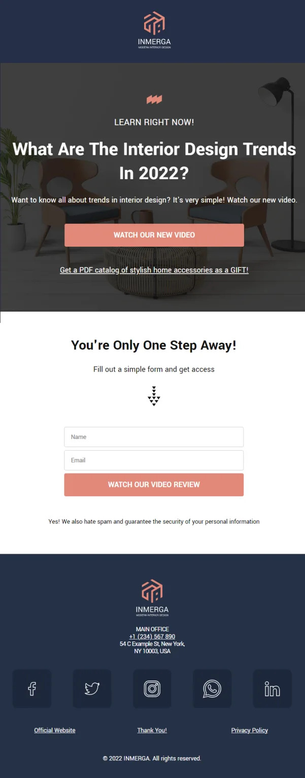 Inmerga Modern Interior Design Services Digital Business Card Mobile Ready Theme
