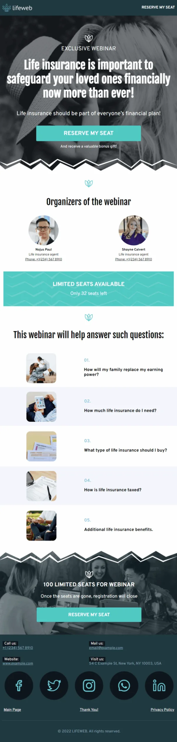 LifeWeb Life & Health Insurance Services Webinar Funnel Phone Ready Mobile Theme
