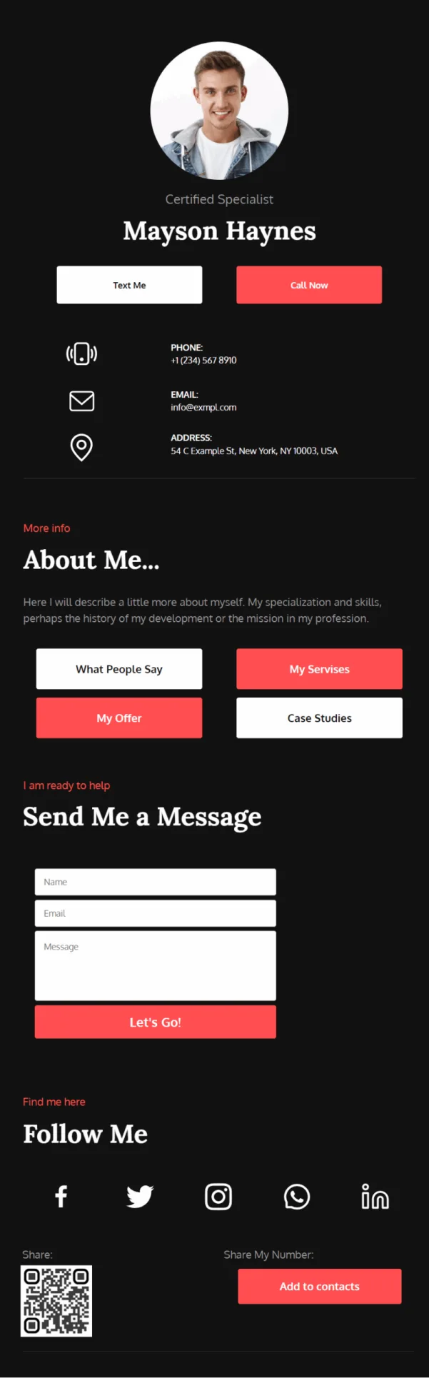 Mayson Haynes Digital Business Card Phone Ready Mobile Theme
