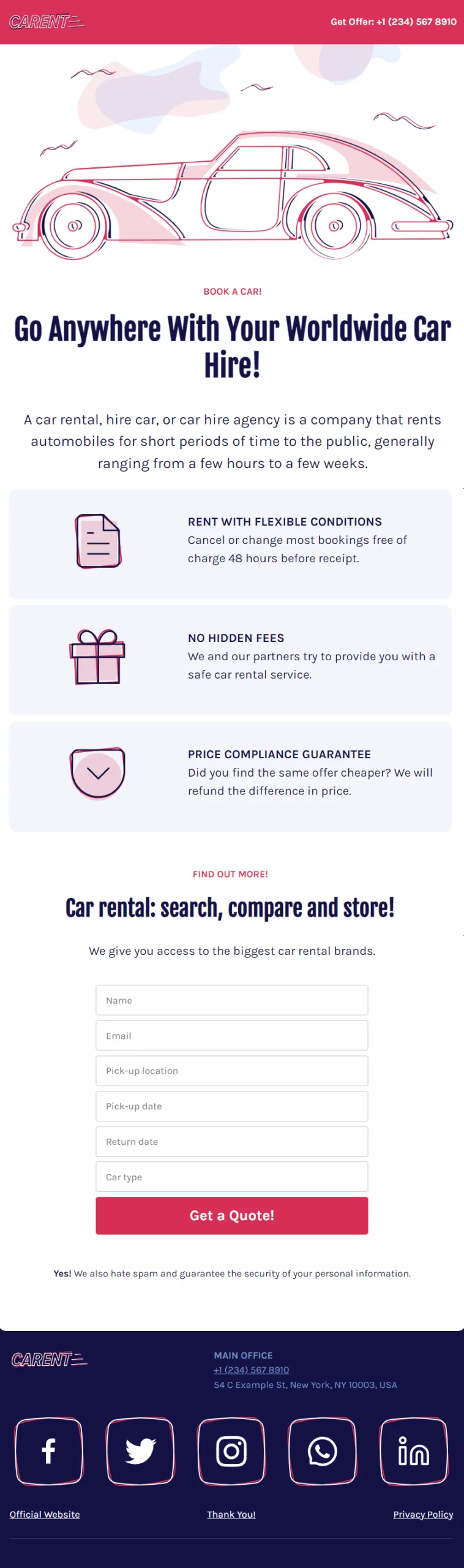CarRent Services Quote Digital Business Card Mobile Ready Website Theme