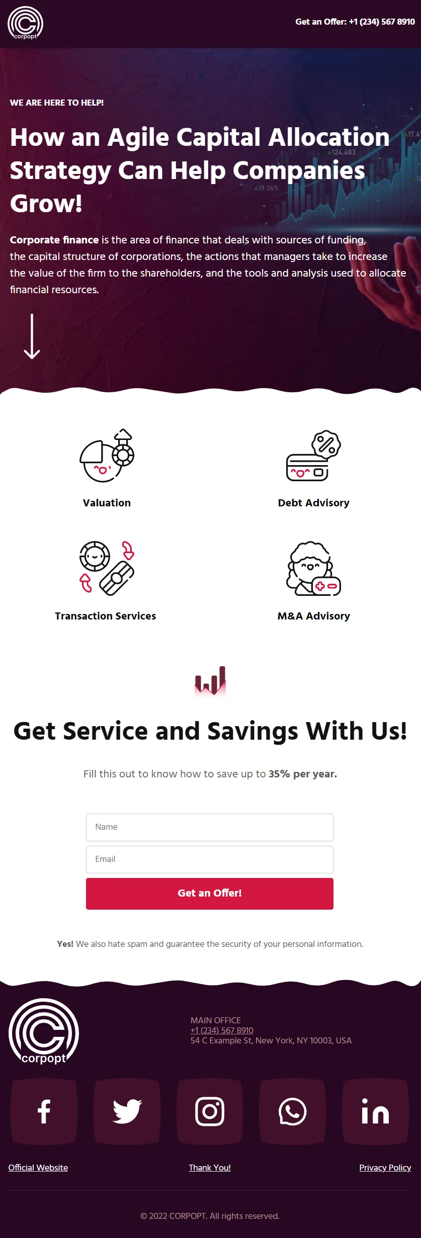 Corpopt Capital Allocation Digital Business Card Phone Ready Mobile Website Theme