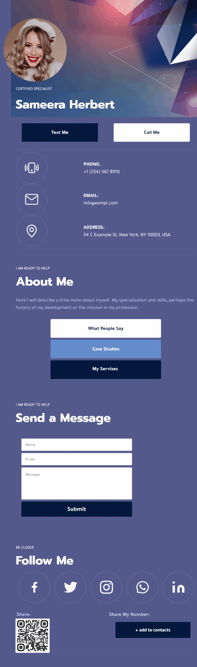 Sameera Herbert Digital Business Card Phone Ready Mobile Theme Template