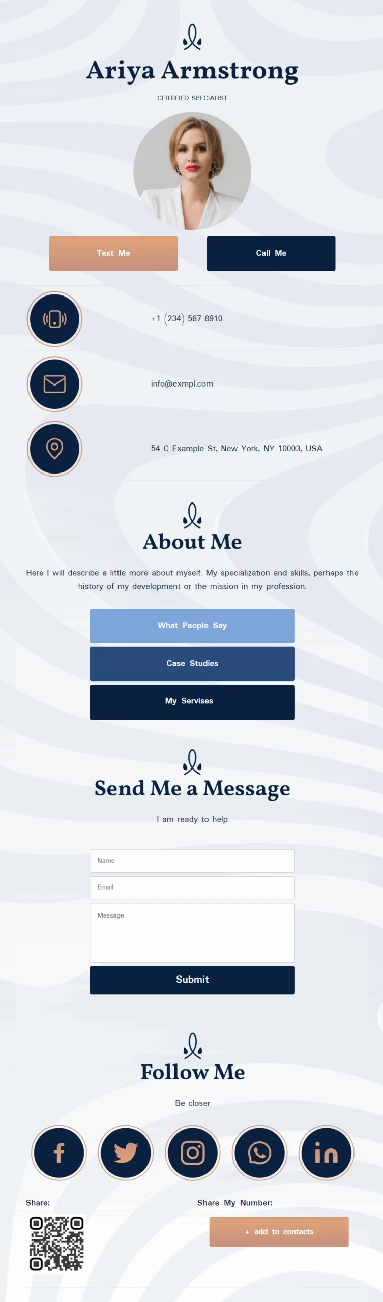 Ariya Armstrong Digital Business Card Phone Ready Mobile Theme