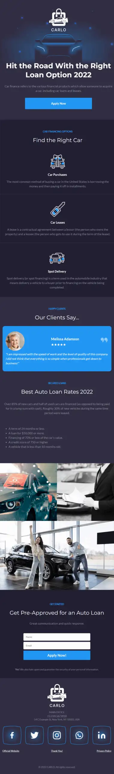 Carlo Auto Loan Providers Opt-in Funnel Phone Ready Mobile Theme
