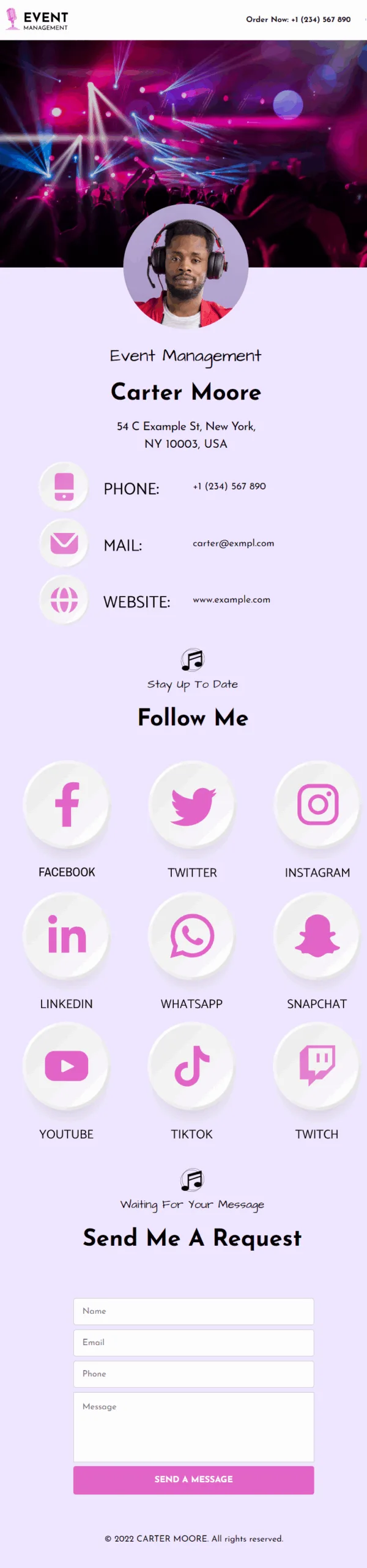 Carter Moore Event Management Digital Business Card Phone Ready Mobile Theme