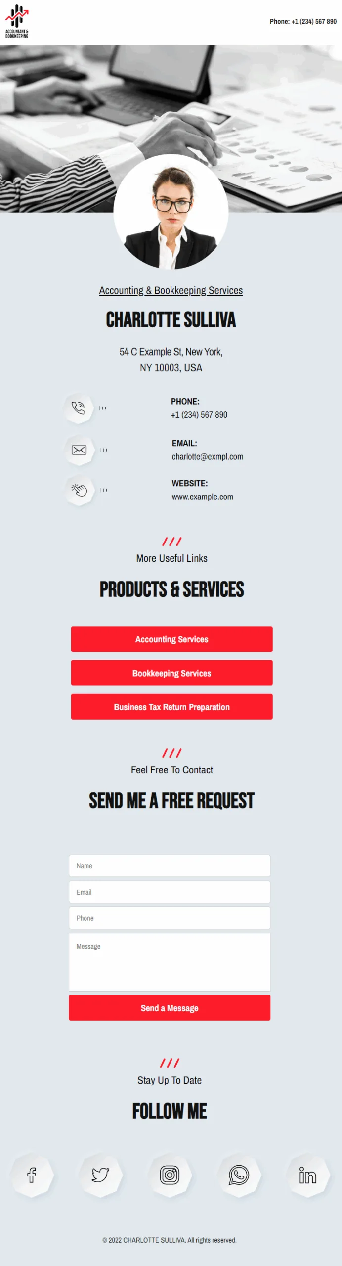 Charlotte Sulliva Accounting & Bookkeepting Digital Business Card Phone Ready Mobile Theme