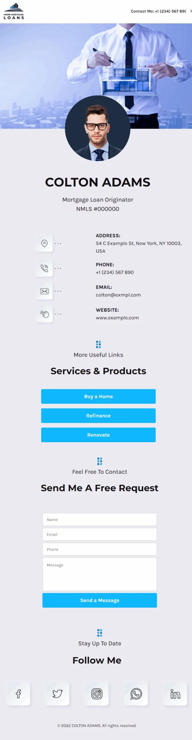 Colton Adams Mortgage Loan Originator Digital Business Card Phone Ready Mobile Theme
