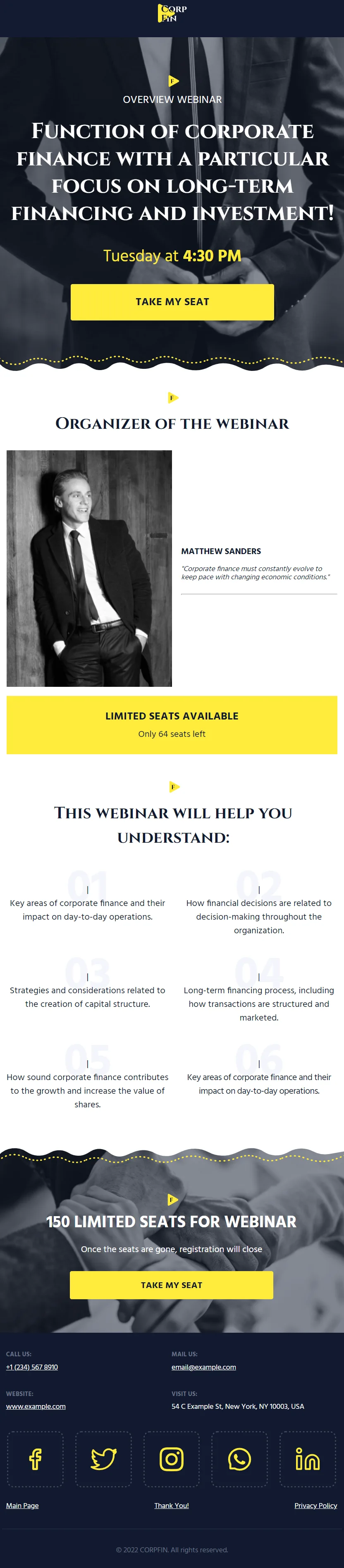 CorpFin Corporate Finance Webinar Funnel Phone Ready Mobile Theme