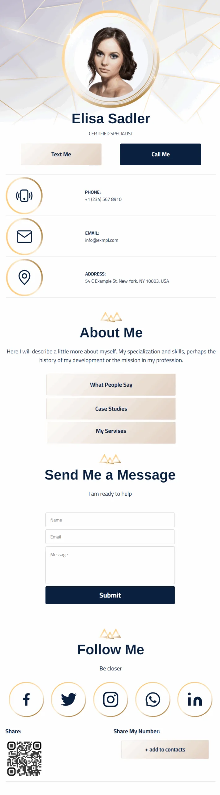 Elisa Sadler Digital Business Card Phone Ready Mobile Theme