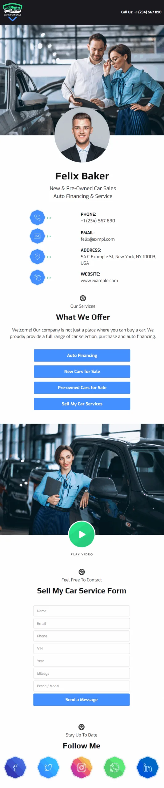 Felix Sell My Car & Auto Sales Digital Business Card Phone Ready Mobile Theme