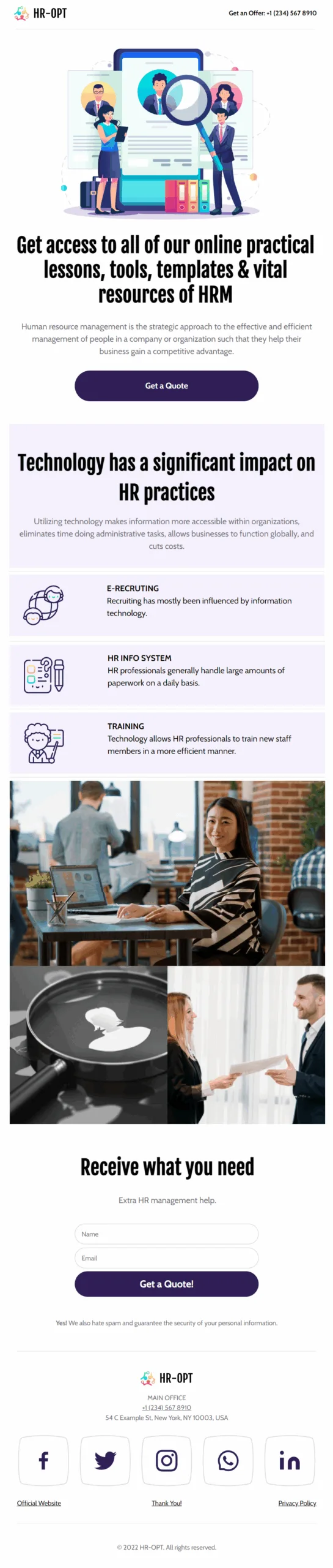 HR-OPT Coaching Human Resources Management Digital Business Card Mobile Ready Theme