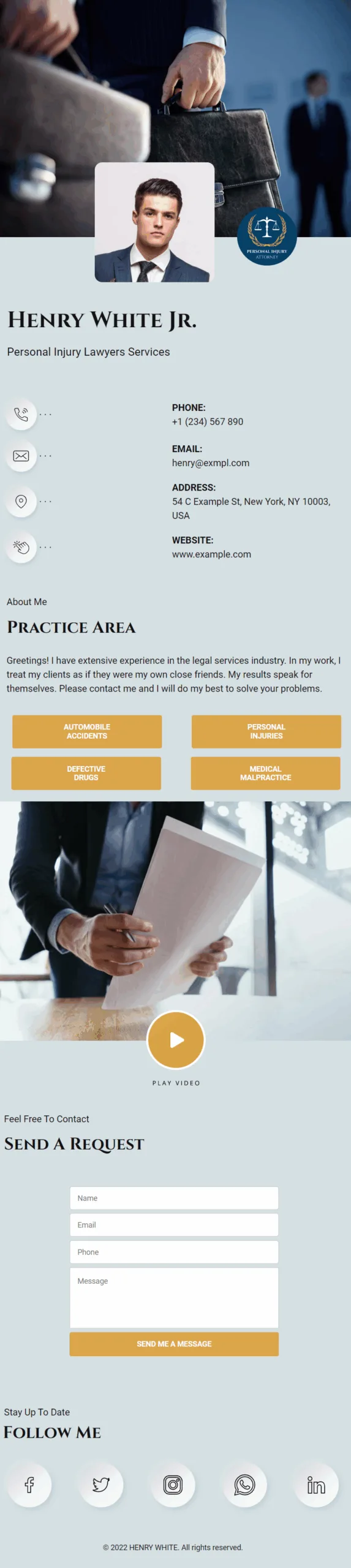 Henry White Personal Injury Attorney Digital Business Card Phone Ready Mobile Theme