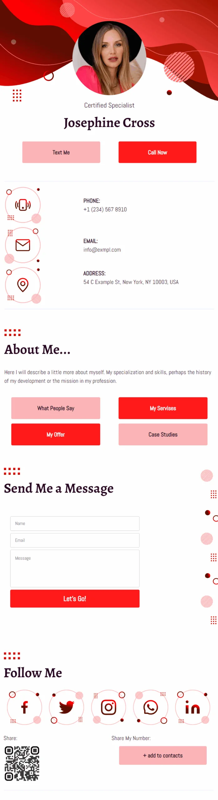 Josephine Cross Digital Business Card Phone Ready Mobile Theme