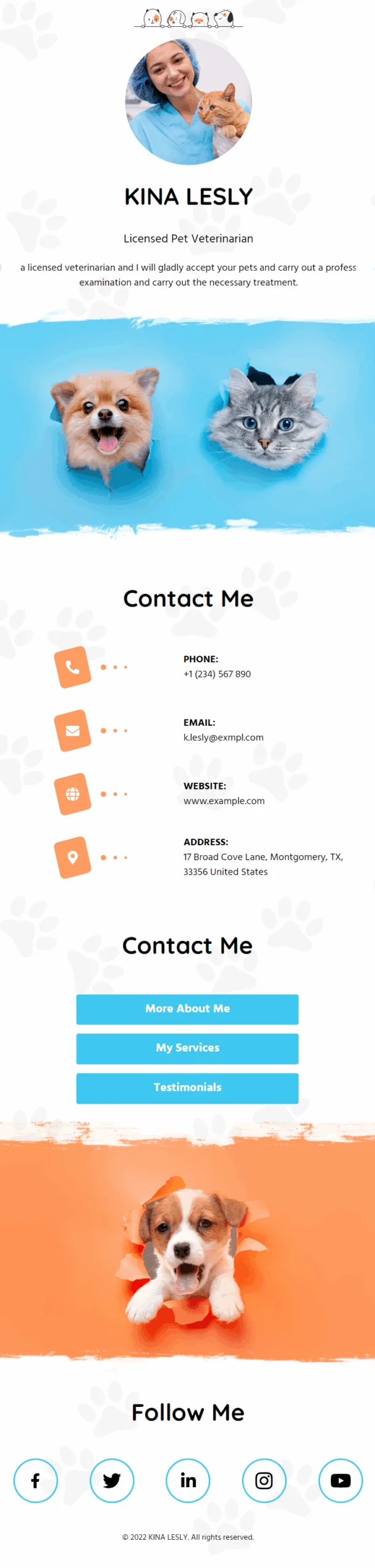 Kina Lesly Pet Doctor Veterinarian Digital Business Card Phone Ready Mobile Theme