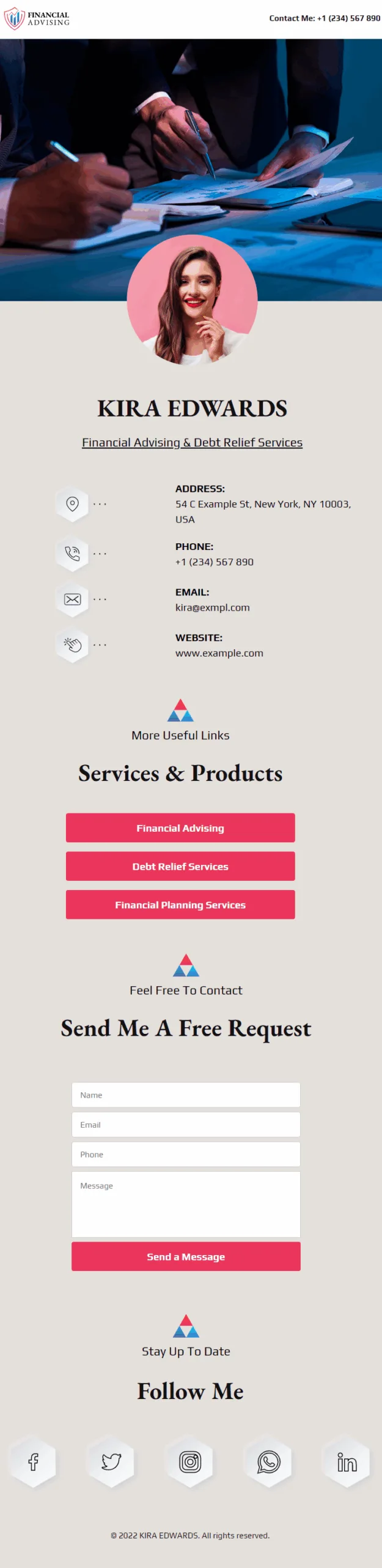 Kira Edwards Financial Advisor Tax Consultant Digital Business Card Phone Ready Mobile Theme