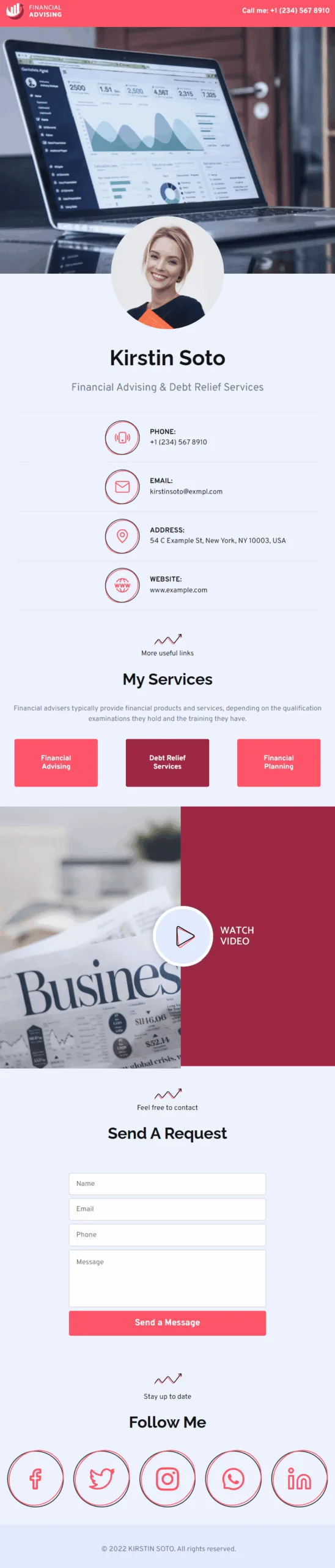 Kirstin Soto Financial Advisor & Debt Relief Digital Business Card Phone Ready Mobile Theme