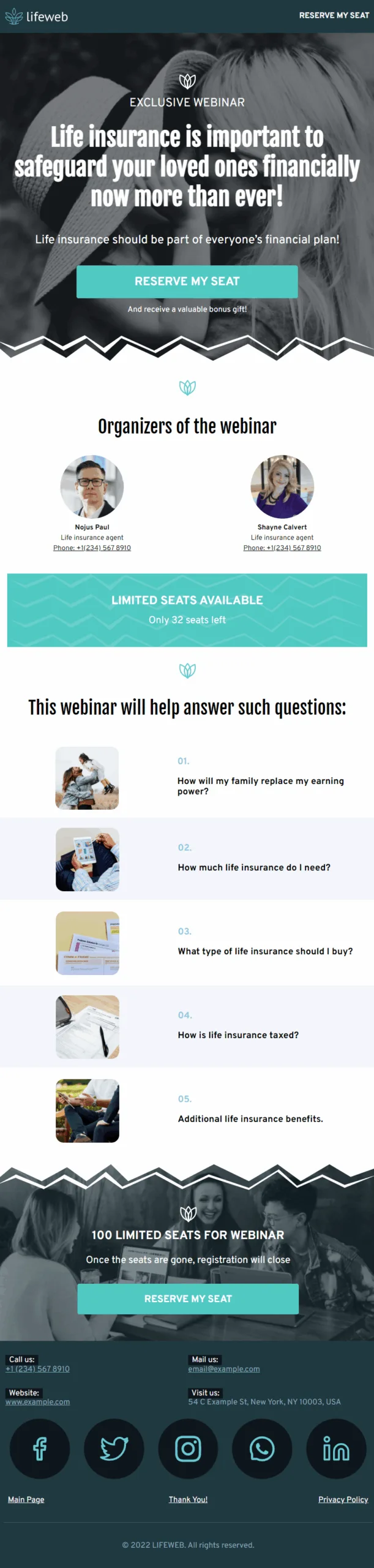 LifeWeb Life & Health Insurance Services Webinar Funnel Phone Ready Mobile Theme