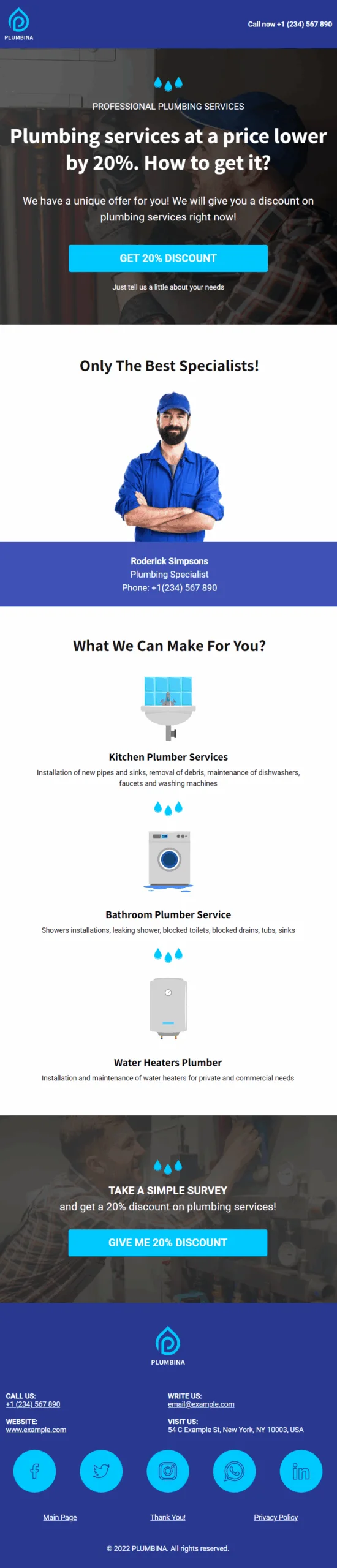 Plumbina Plumbing Services Survey Lead Gen Funnel Phone Ready Mobile Theme
