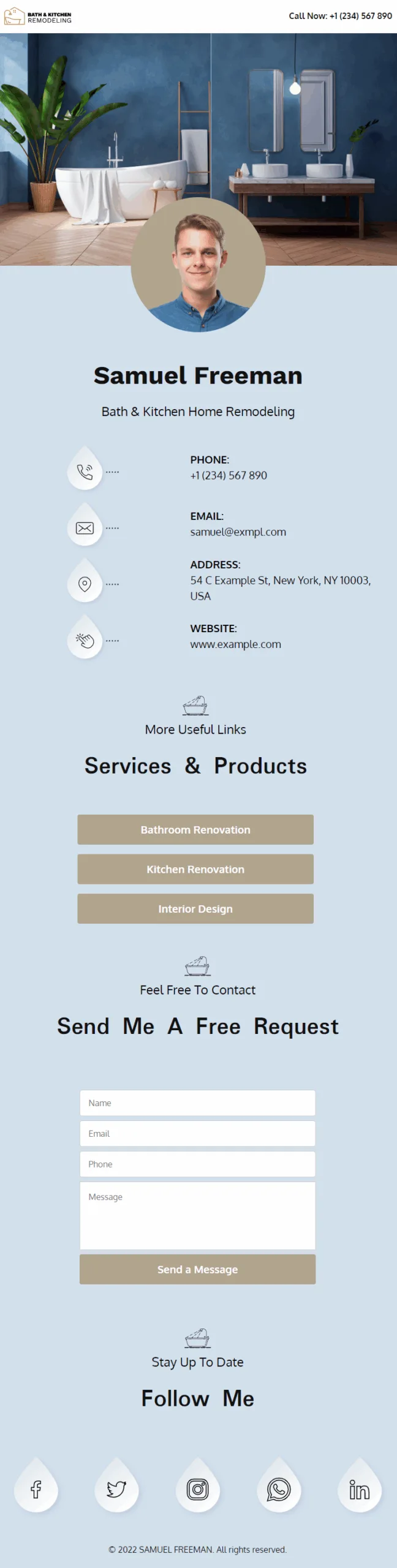 Samuel Freeman Bath & Kitchen Home Remodeling Digital Business Card Phone Ready Mobile Theme