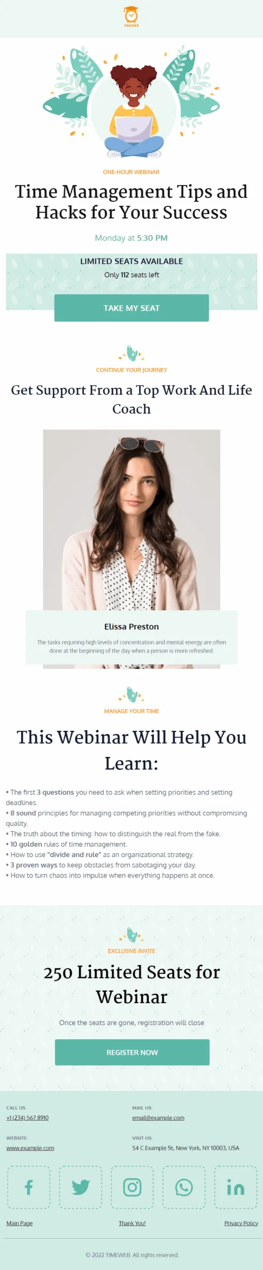 TimeWeb Time Management Coaching Webinar Funnel Phone Ready Mobile Theme