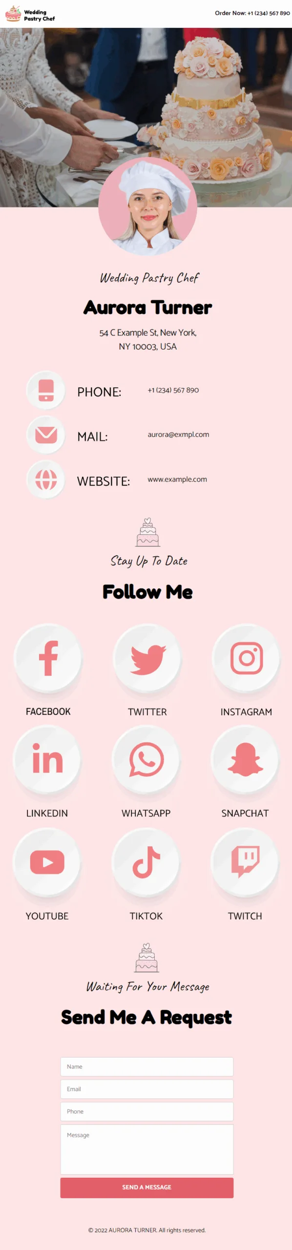 Wedding Pastry Chef Digital Business Card Phone Ready Mobile Theme