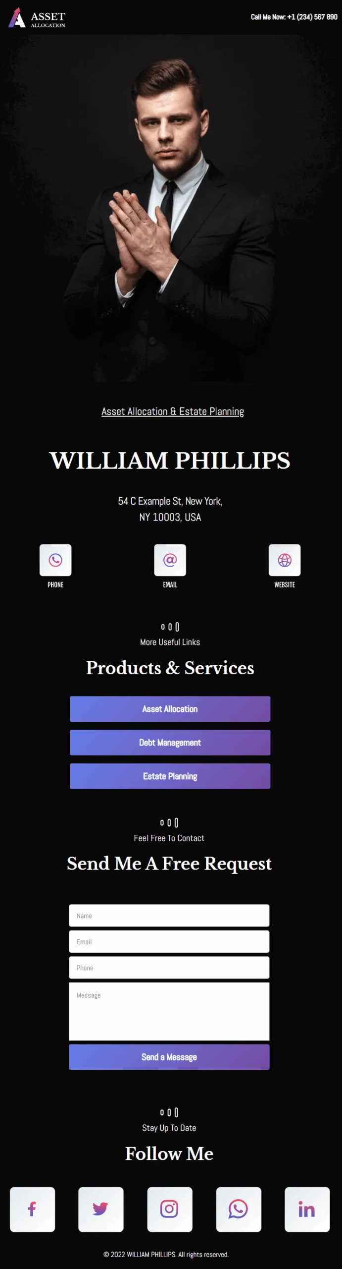 William Phillips Asset Allocation & Planning Digital Business Card Phone Ready Mobile Theme