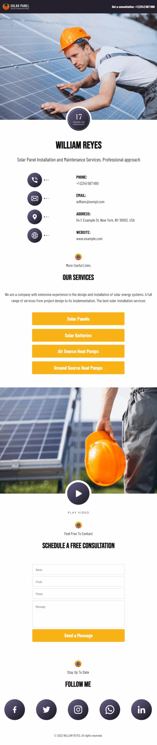 William Reyes Solar Panel Installation & Maintenance Digital Business Card Phone Ready Mobile Theme